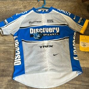 Nike Shirt Men Extra Large Blue White Discover Channel Dri Fit Cycling Bicycle